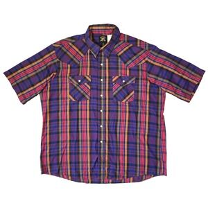 Vtg 90s Saddle King Shirt Mens XL Western Plaid Purple Short Sleeve Cowboy Rodeo